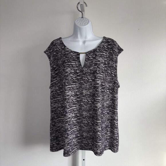 Calvin Klein Womens Black & White Sleeveless Tank Top Size 2X NWT Keyhole Neck - Picture 2 of 10